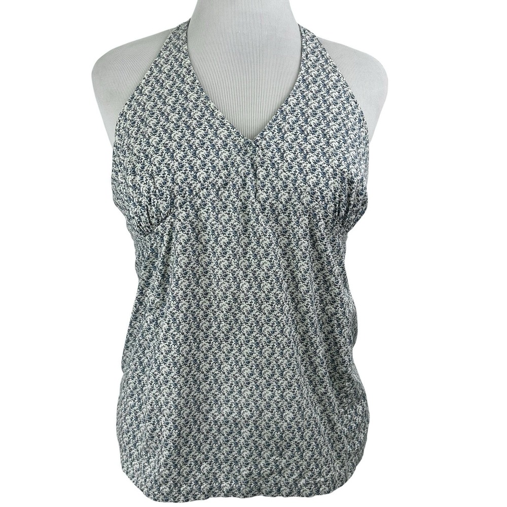 MOTHERHOOD Ditsy Floral HALTER TOP M Blue Babydoll Smocked Bra y2k fitted